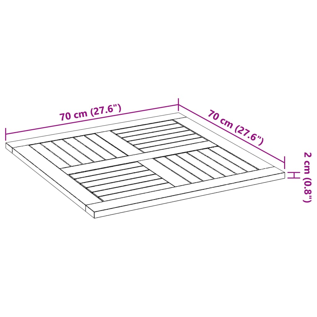 Tampo de mesa quadrado 70x70x2 cm madeira de acácia maciça