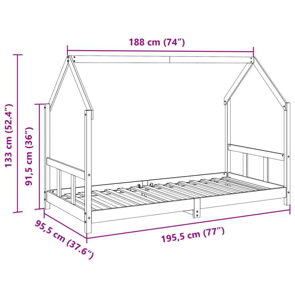 Estrutura de cama para crianças 90x190 cm pinho maciço