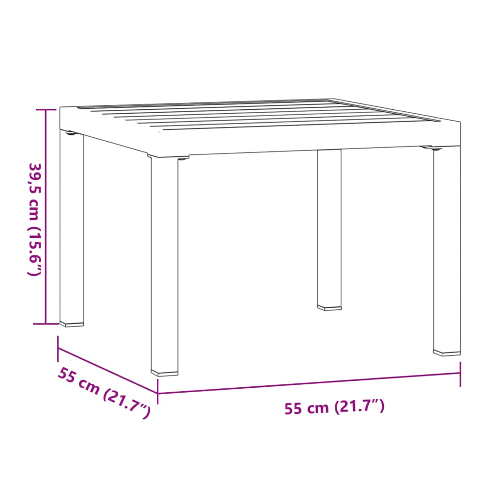 Mesa de centro p/ jardim 55x55x39,5 cm aço revestido a pó preto