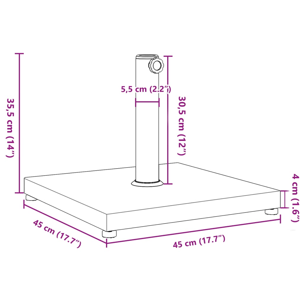 Base de guarda-sol para postes de Ø32/38/48 mm 18 kg quadrado