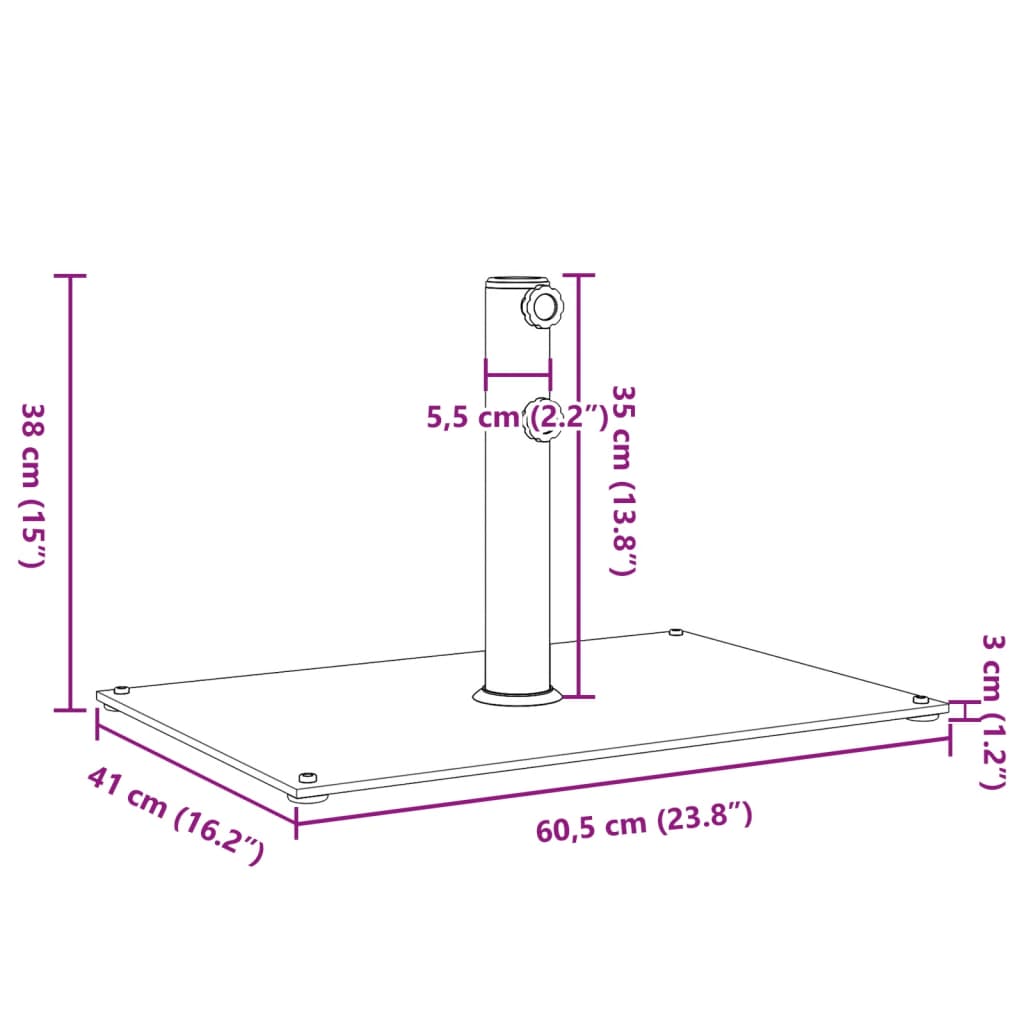 Base de guarda-sol para postes de Ø32/38/48 mm 15 kg retangular