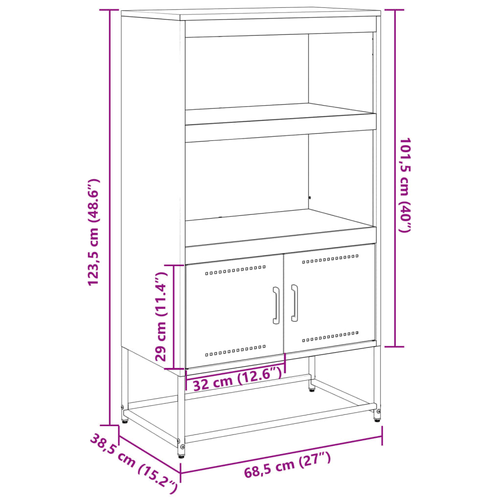 Aparador alto 68,5x38,5x107 cm aço branco