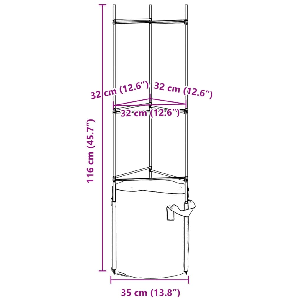 Suporte para tomateiros com saco 2 pcs 116 cm aço e PP