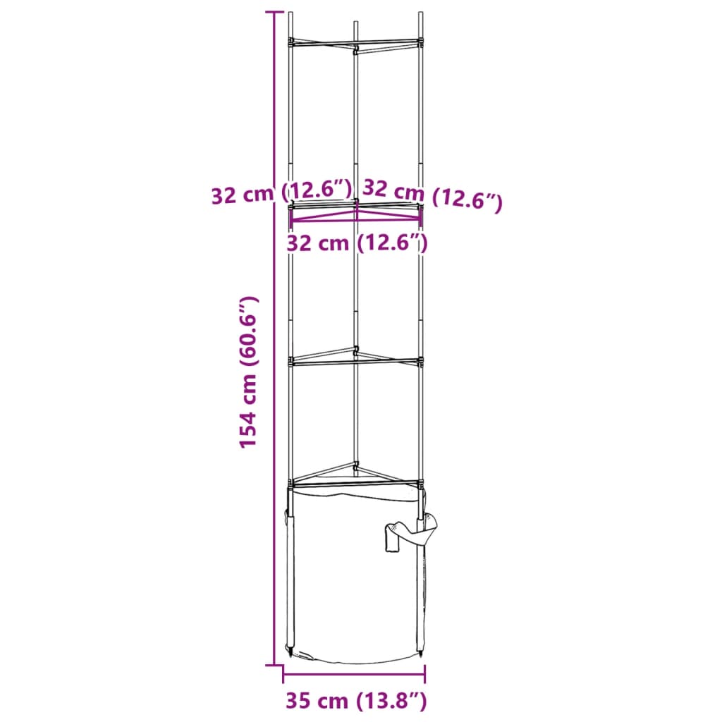 Suporte para tomateiros com saco 2 pcs 154 cm aço e PP