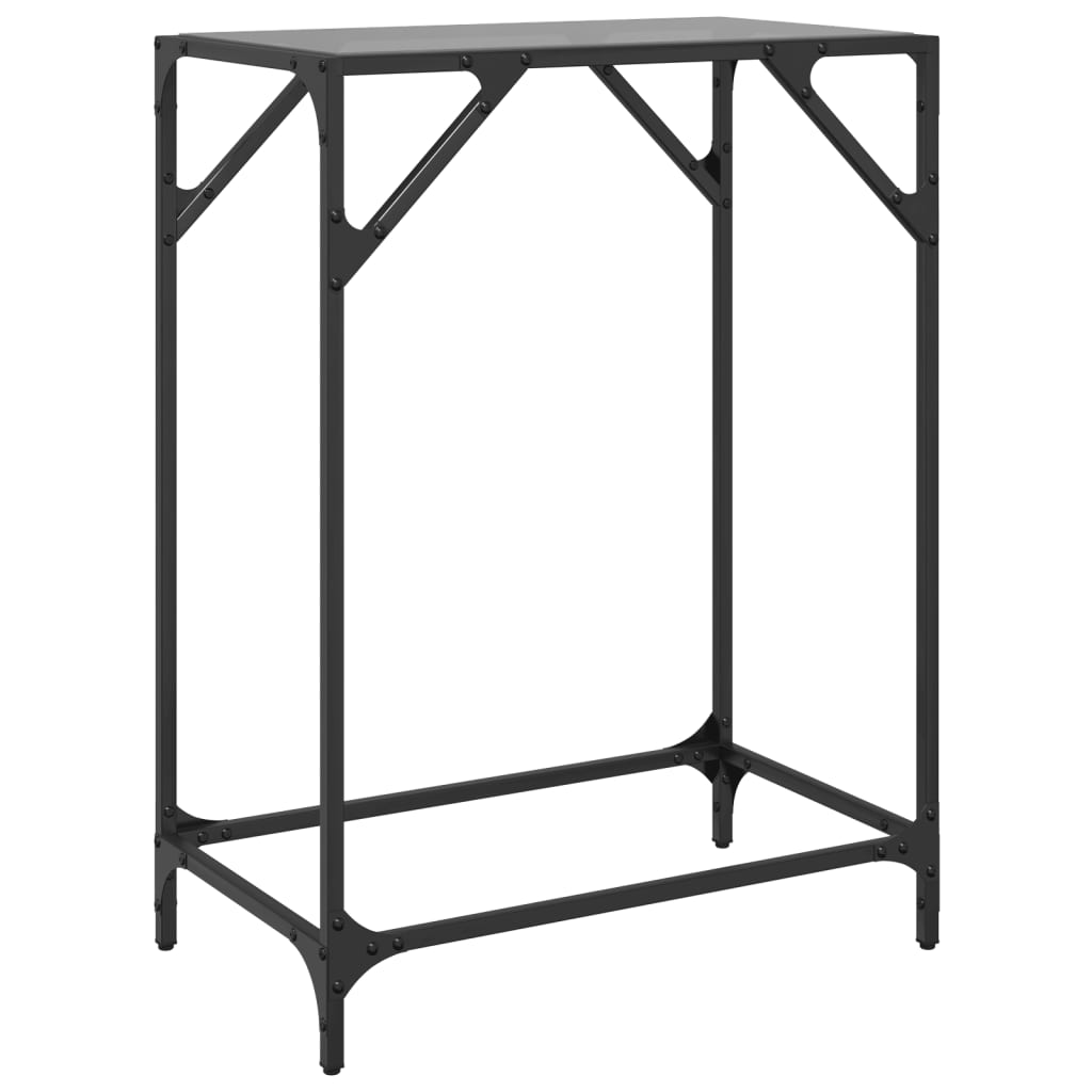 Mesa consola com tampo em vidro preto 60x35x81 cm aço