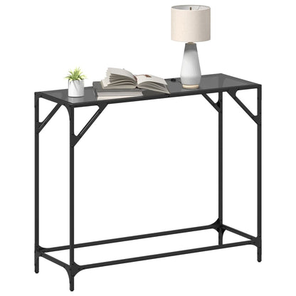 Mesa consola com tampo em vidro preto 98x35x81 cm aço