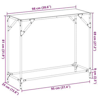 Mesa consola com tampo em vidro preto 98x35x81 cm aço