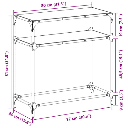 Mesa consola com tampo em vidro transparente 80x35x81 cm aço