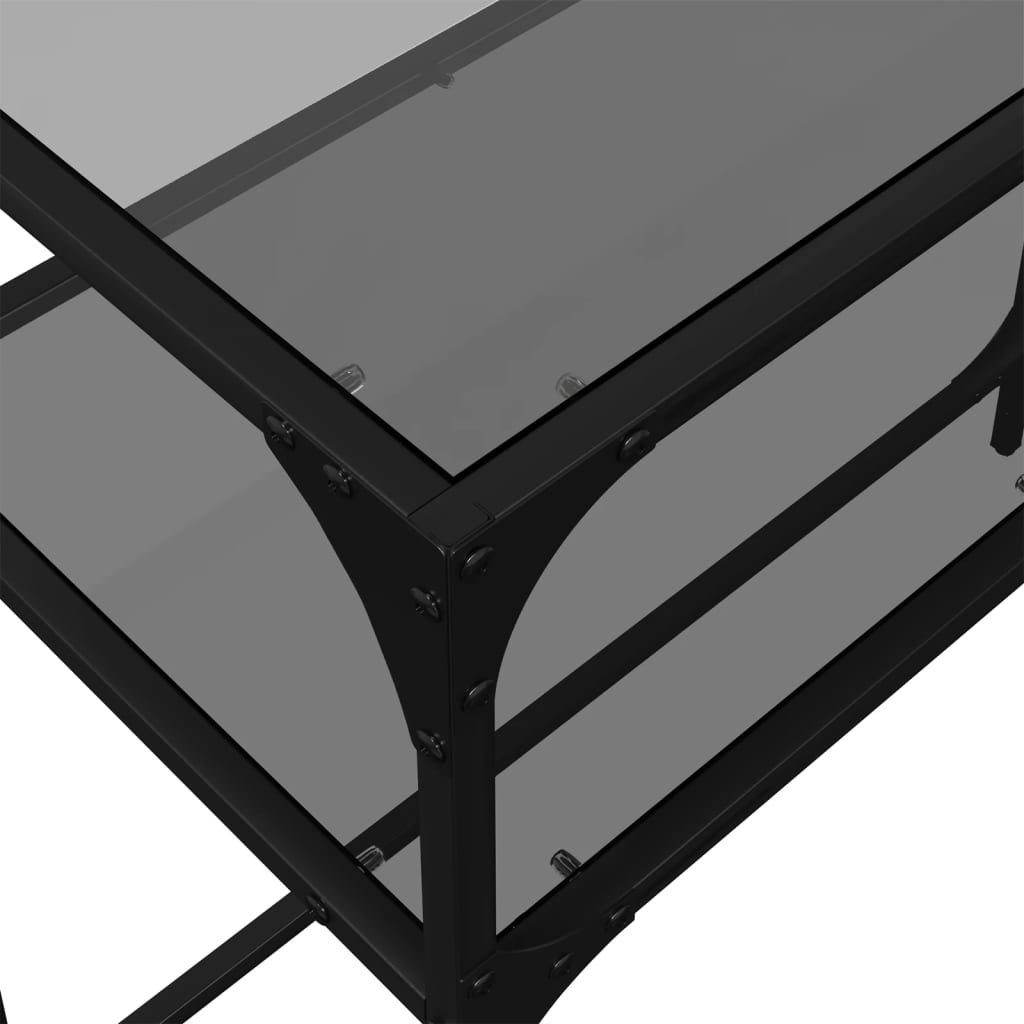 Mesa de centro com tampo em vidro preto 80x35x81 cm aço