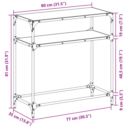 Mesa de centro com tampo em vidro preto 80x35x81 cm aço