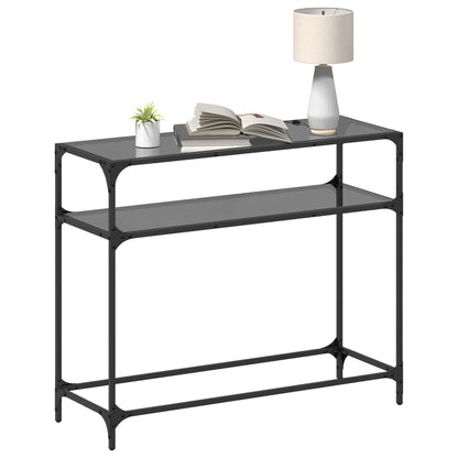 Mesa consola com tampo em vidro preto 98x35x81 cm aço