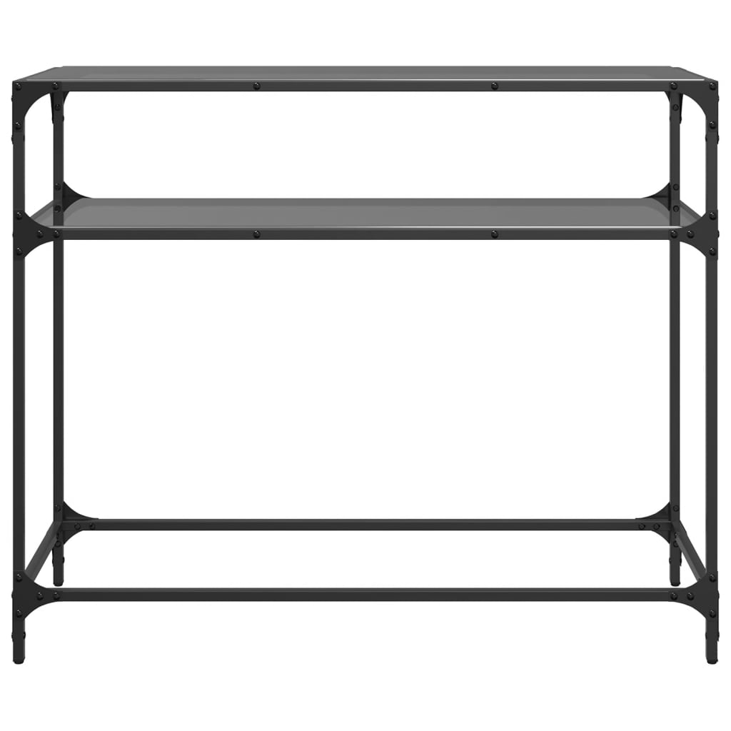 Mesa consola com tampo em vidro preto 98x35x81 cm aço