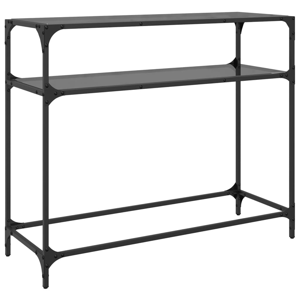 Mesa consola com tampo em vidro preto 98x35x81 cm aço