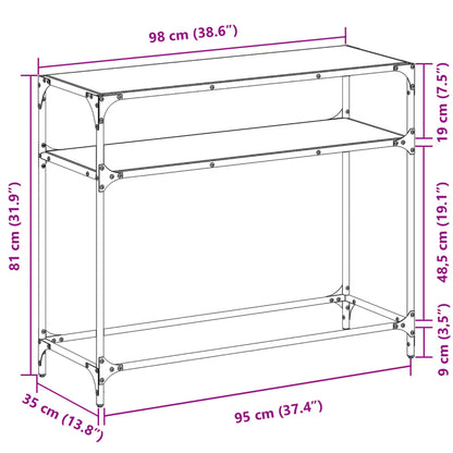 Mesa consola com tampo em vidro preto 98x35x81 cm aço