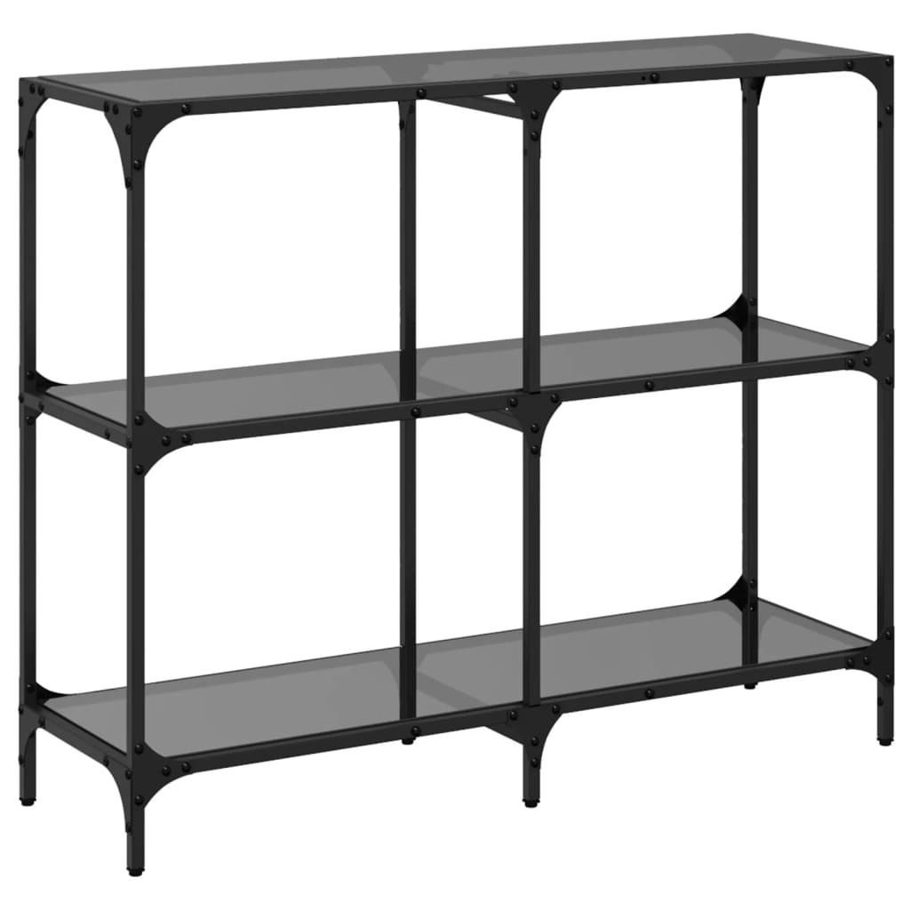 Mesa consola com tampo em vidro preto 98x30x81 cm aço