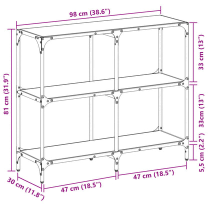 Mesa consola com tampo em vidro preto 98x30x81 cm aço