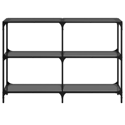 Mesa consola com tampo em vidro preto 118,5x30x81 cm aço