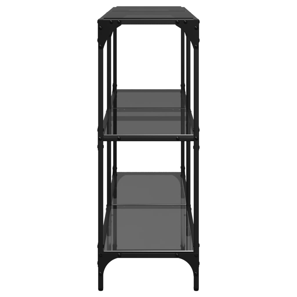 Mesa consola com tampo em vidro preto 118,5x30x81 cm aço