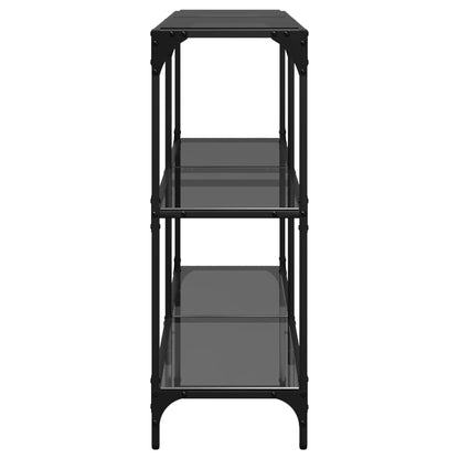 Mesa consola com tampo em vidro preto 118,5x30x81 cm aço