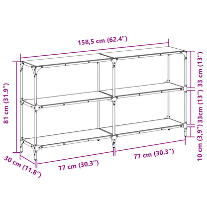 Mesa consola com tampo em vidro transparente 158,5x30x81 cm aço