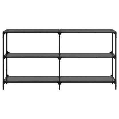 Mesa consola com tampo em vidro preto 158,5x30x81 cm aço