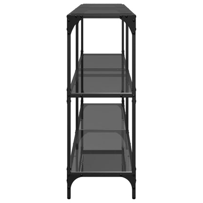 Mesa consola com tampo em vidro preto 158,5x30x81 cm aço