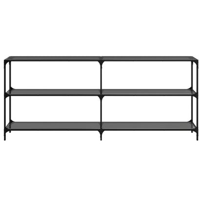 Mesa consola com tampo em vidro preto 194,5x30x81 cm aço