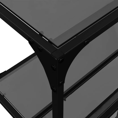 Mesa consola com tampo em vidro preto 194,5x30x81 cm aço