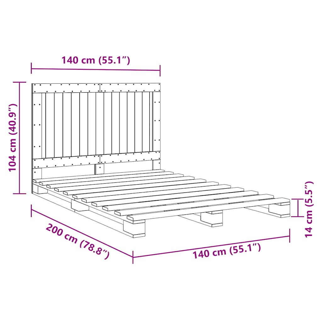 Estrutura de cama com cabeceira 140x200 cm pinho maciço