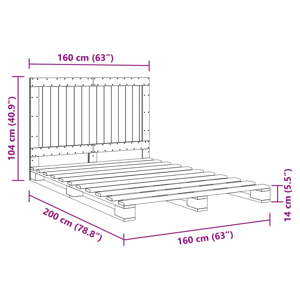 Estrutura de cama com cabeceira 160x200 cm pinho maciço