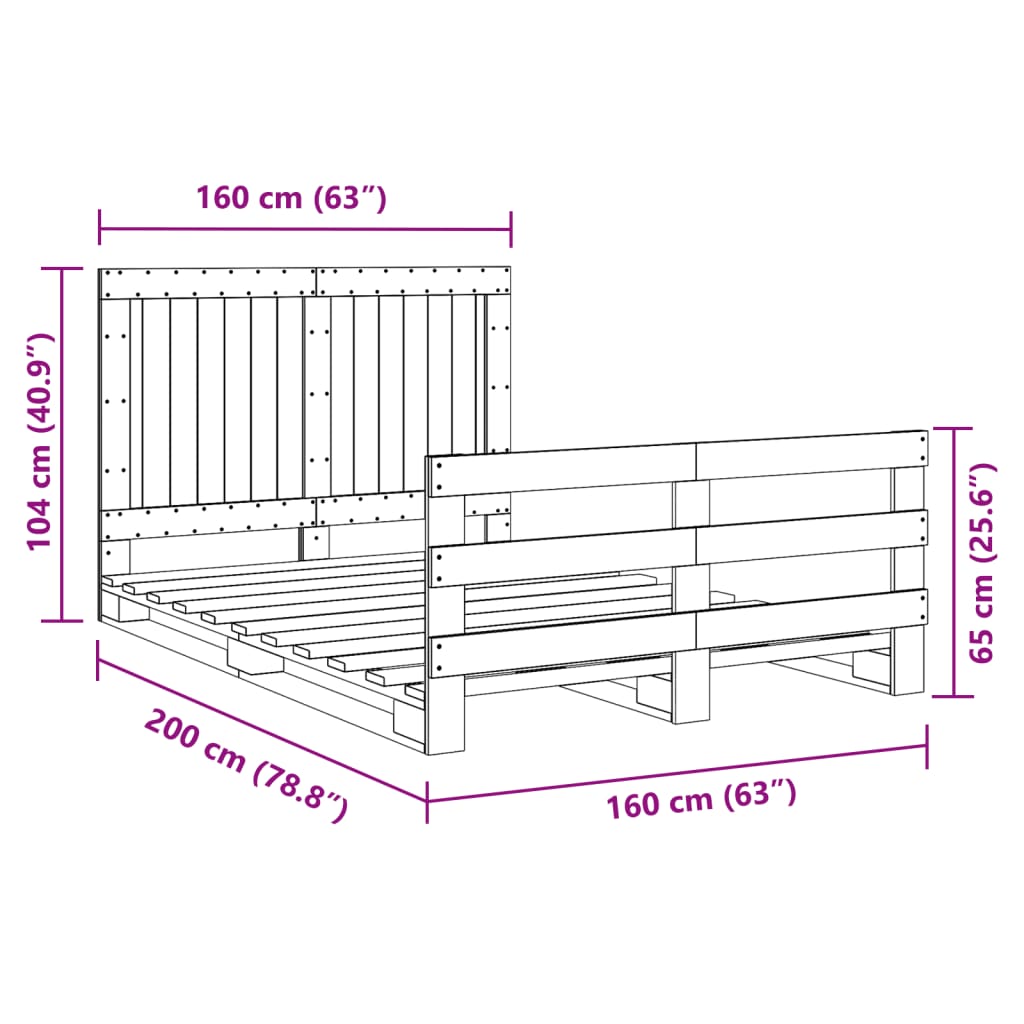 Estrutura de cama com cabeceira 160x200 cm pinho maciço