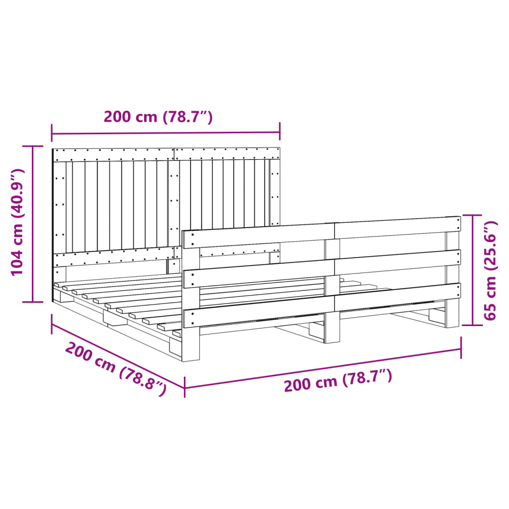 Estrutura de cama com cabeceira 200x200 cm pinho maciço