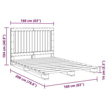 Estrutura de cama com cabeceira 160x200cm pinho maciço cinzento