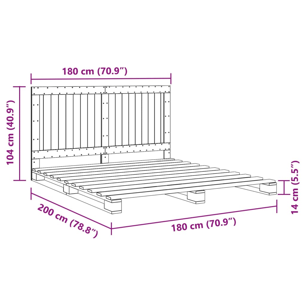 Estrutura de cama c/ cabeceira 180x200 cm pinho maciço cinzento