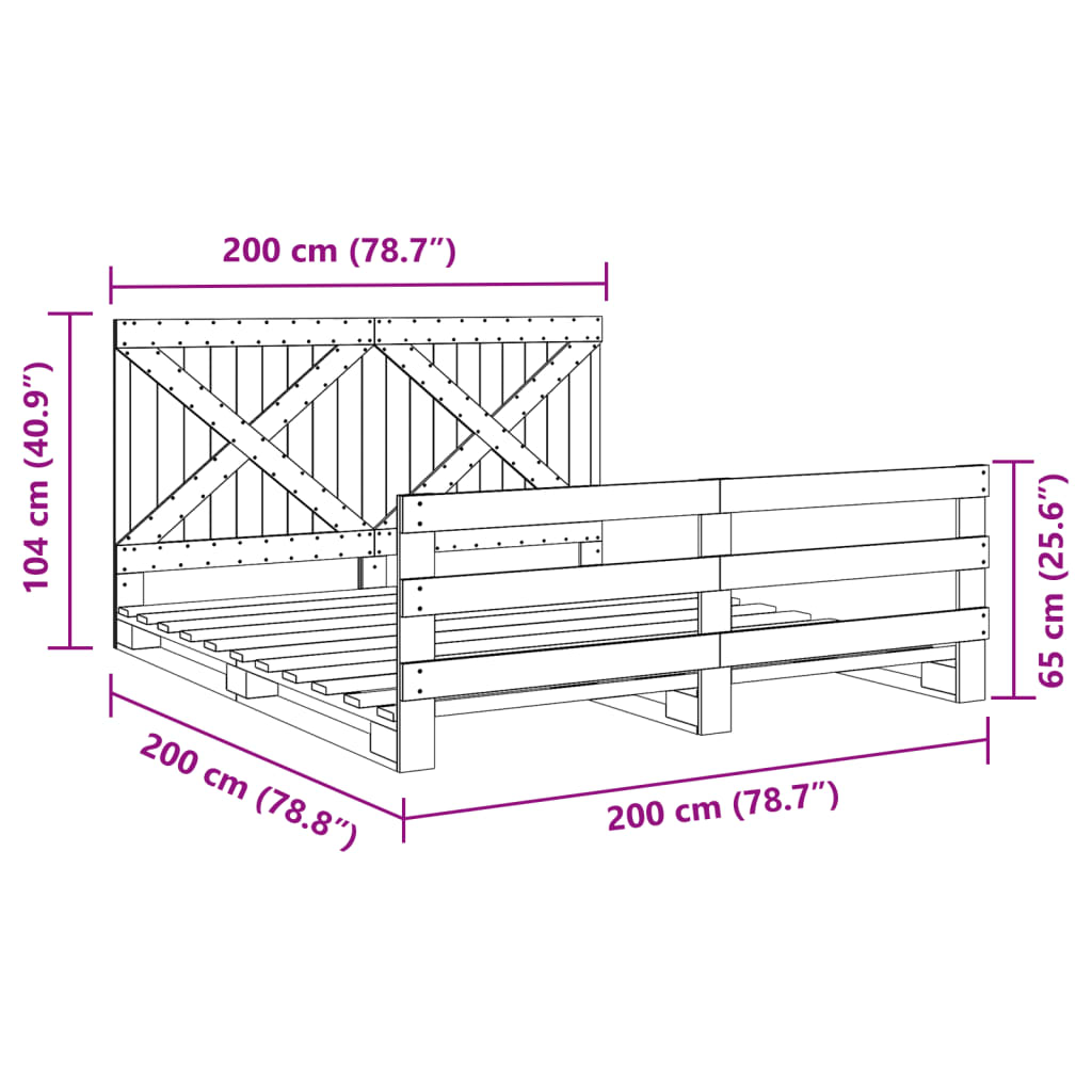 Estrutura de cama com cabeceira 200x200 cm pinho maciço