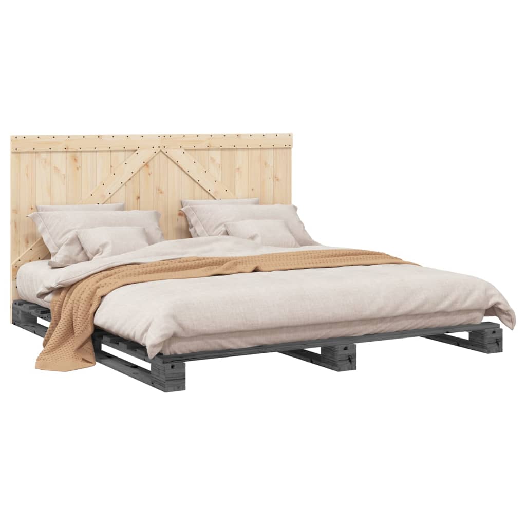 Estrutura de cama com cabeceira 200x200 cm pinho maciço cinza