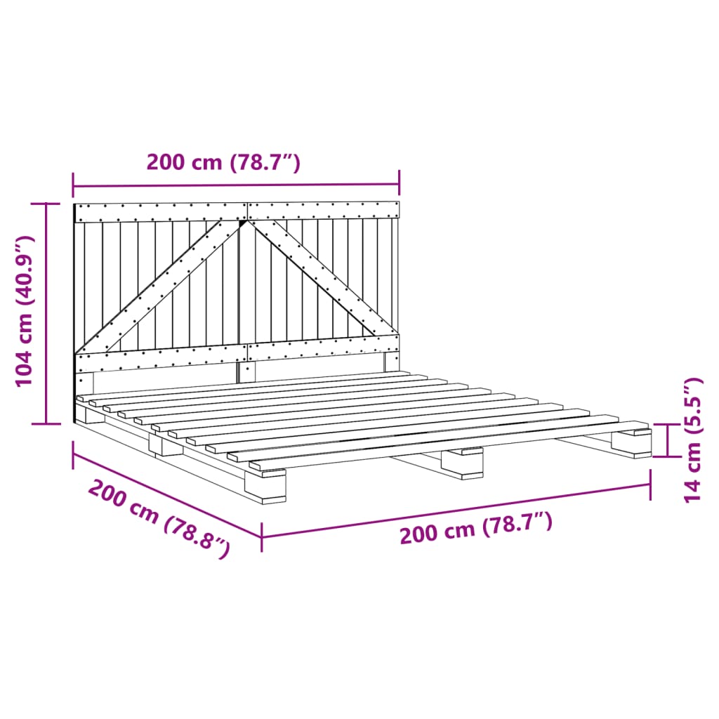 Estrutura de cama com cabeceira 200x200 cm pinho maciço cinza