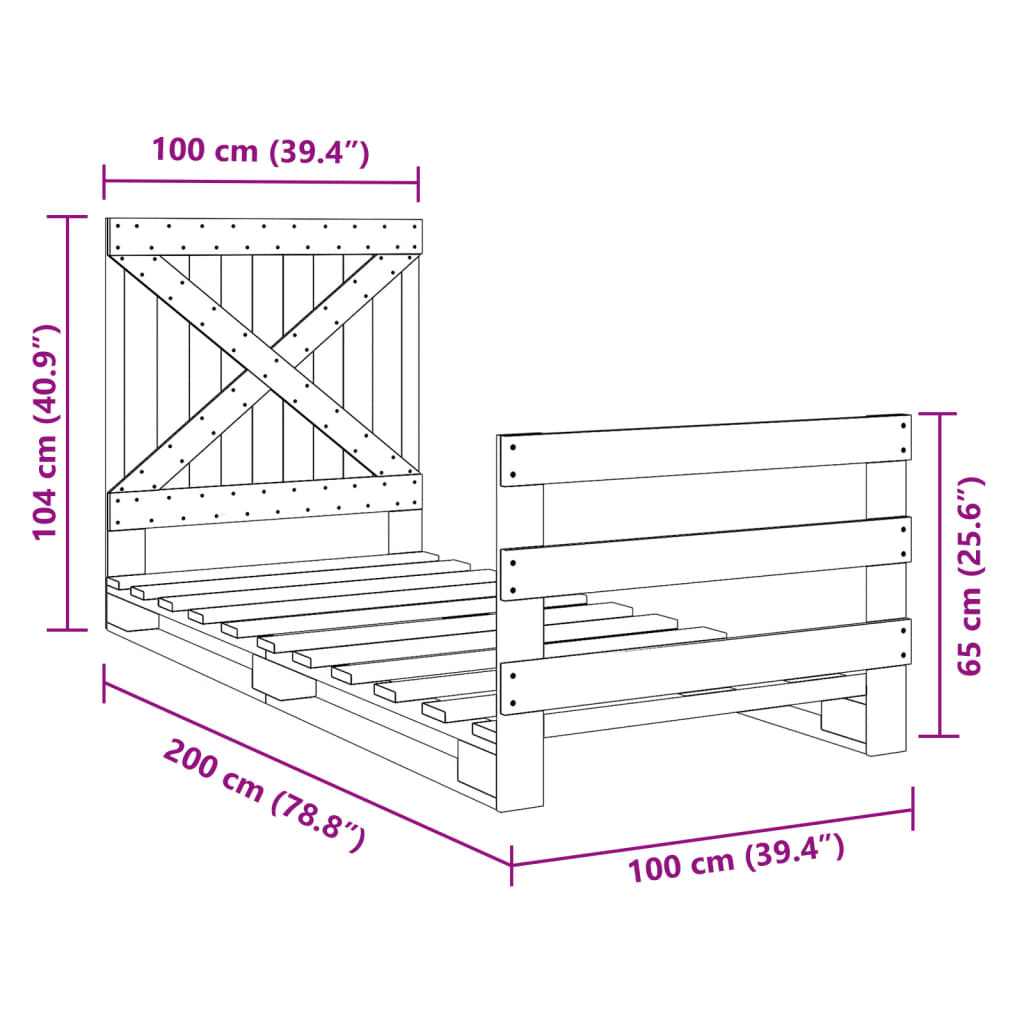 Estrutura de cama com cabeceira 100x200cm pinho maciço