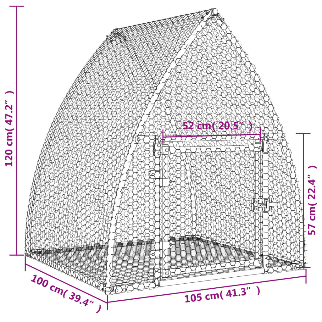 Gaiola para coelhos 100x105x120 cm aço galvanizado prateado