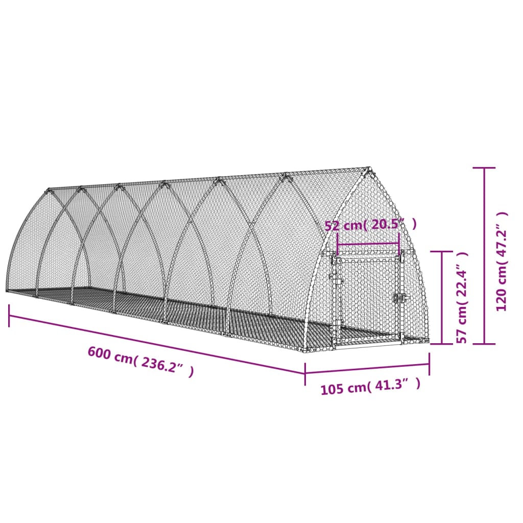 Gaiola para coelhos 600x105x120 cm aço galvanizado prateado