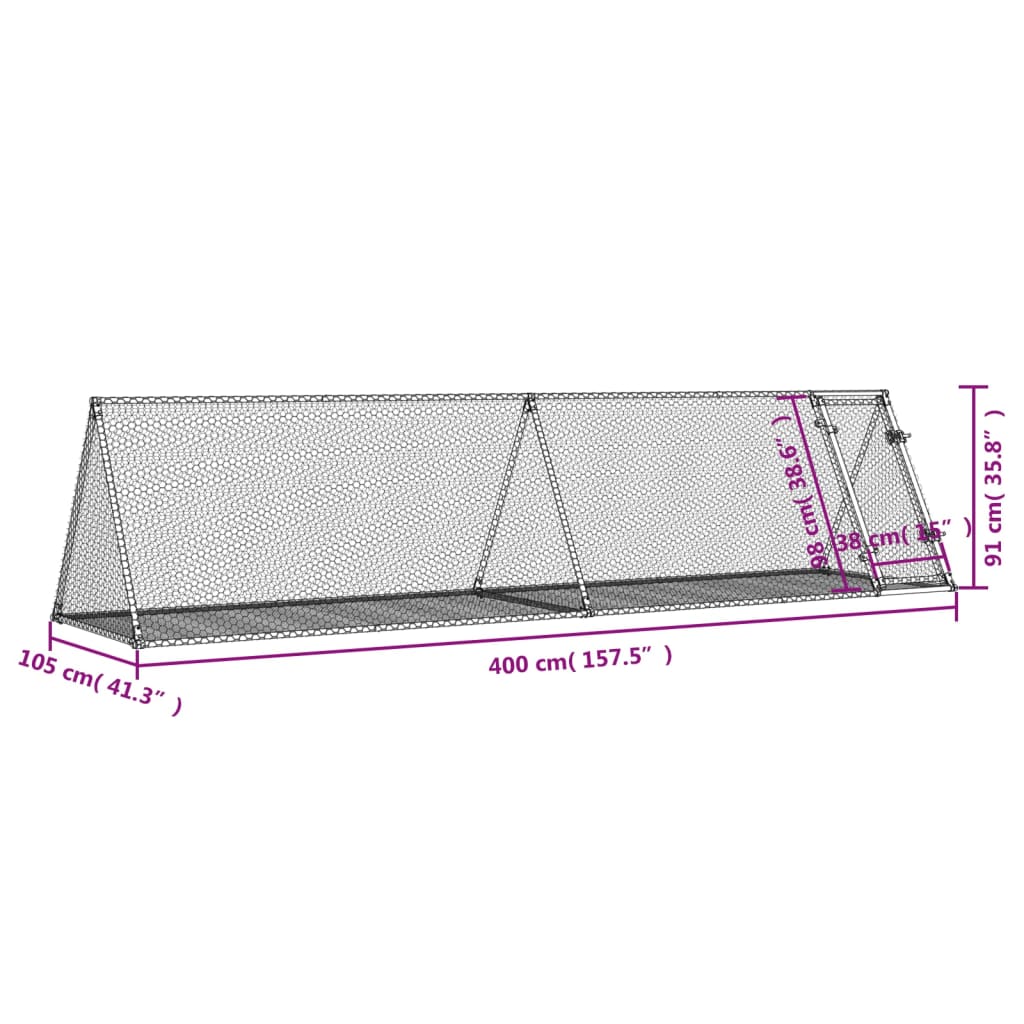 Gaiola para coelhos 400x105x91 cm aço galvanizado prateado