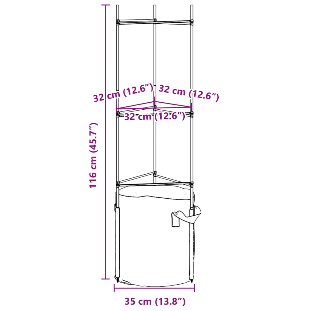 Suportes para tomateiros com sacos 6 pcs 116 cm aço e PP