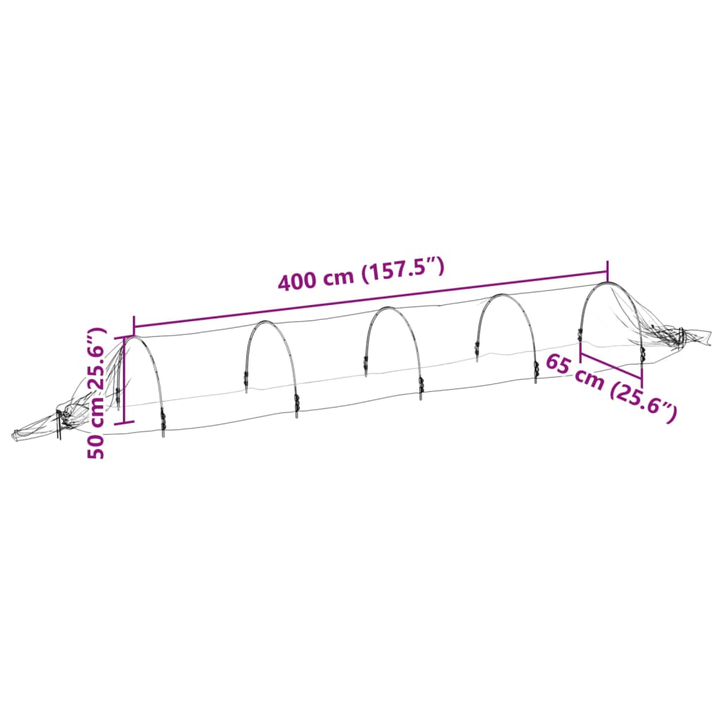 Túneis de rede 3 pcs 1,5x5 m fibra de vidro e PP