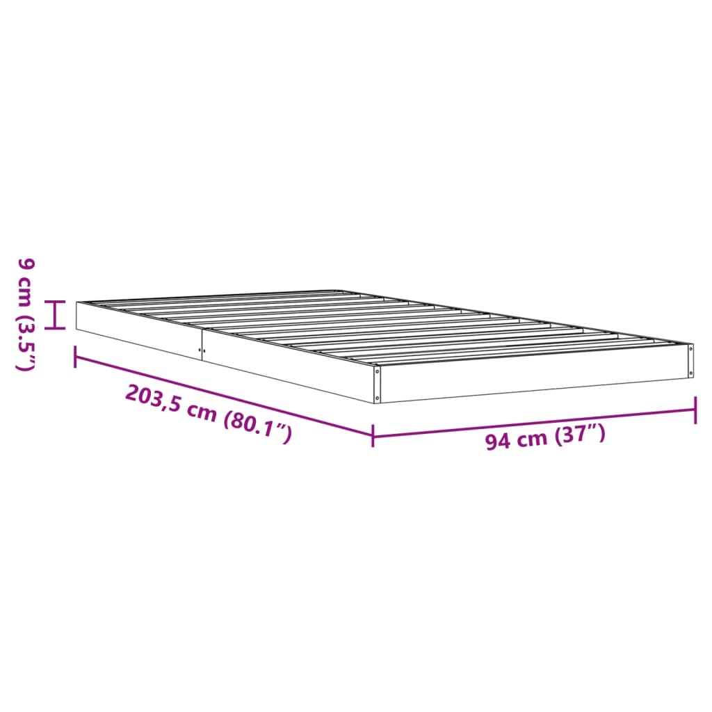 Estrutura de cama 90x200 cm madeira pinho maciça castanho cera