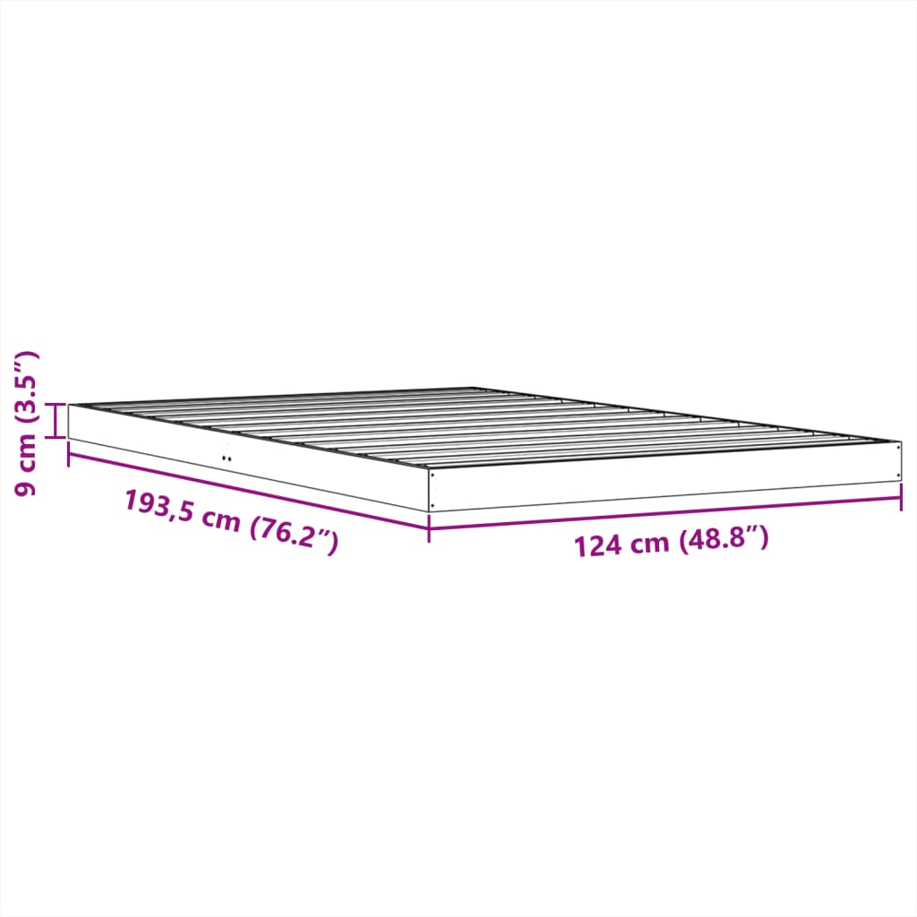 Estrutura de cama 120x190 cm madeira pinho maciça castanho cera