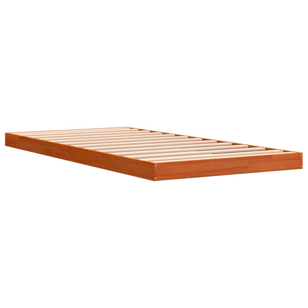 Estrutura de cama 75x190 cm madeira pinho maciça castanho cera