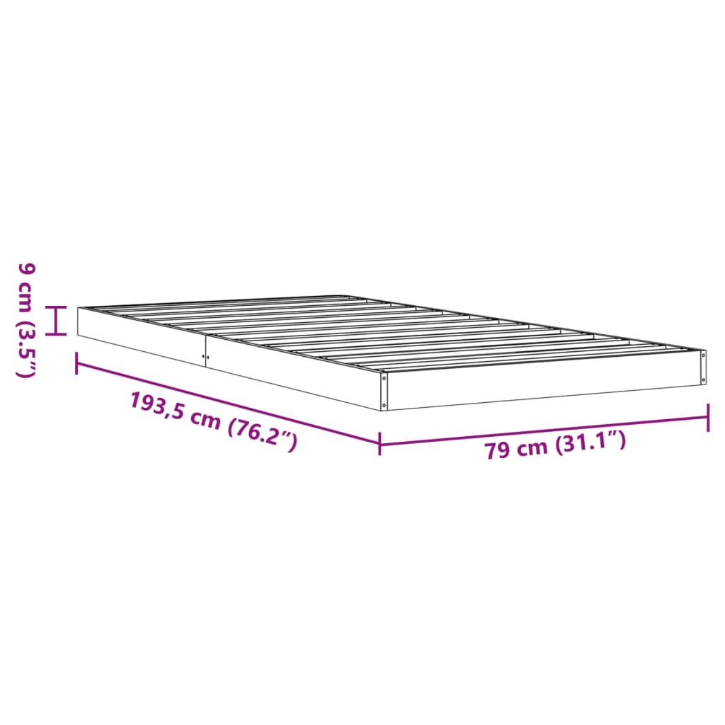 Estrutura de cama 75x190 cm madeira pinho maciça castanho cera