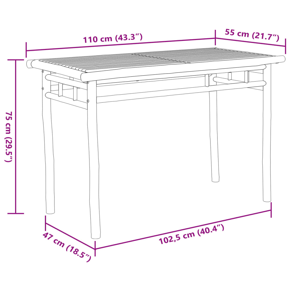 Mesa de jantar para jardim 110x55x75 cm bambu