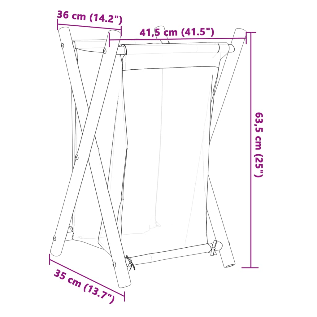 Cesto de roupa 41,5x36x63,5 cm bambu branco nata