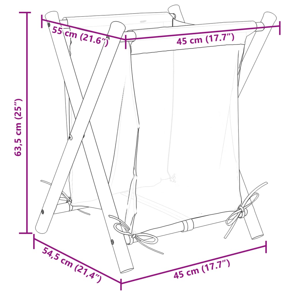 Cesto de roupa 45x55x63,5 cm bambu creme